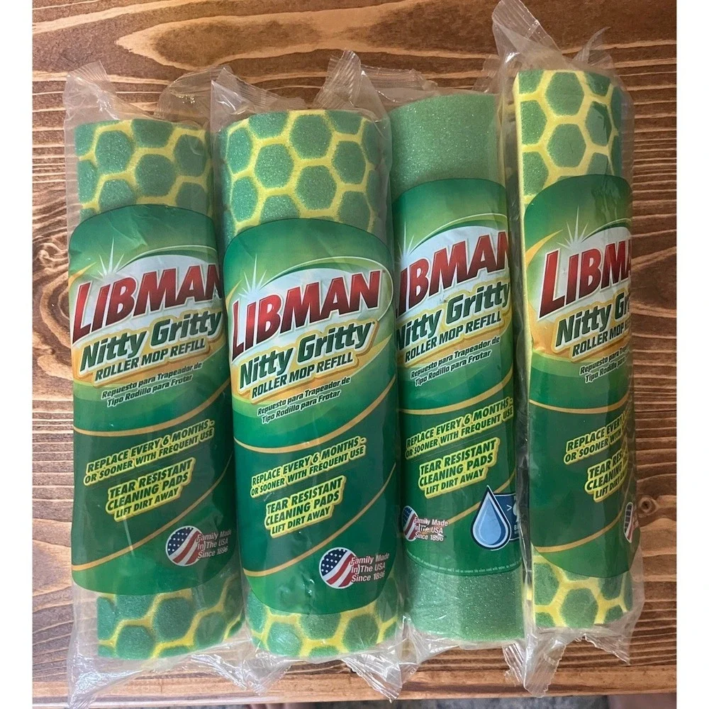 Libman Nitty Gritty Roller Mop Refills Head Replacement Green Yellow 4 Pack New